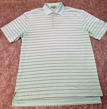Peter Millar Polo Shirt Large Men Teal W Stripe Short Sleeve Champions Golf Club