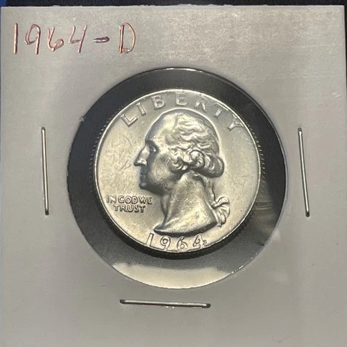 Beautiful Uncirculated 1964-D Washington Quarter. 90% Silver!