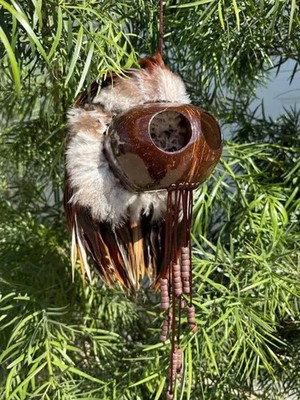 Premium Medium Kamani Ikaika Brown Hawaiian Warrior Helmet Home Decor Hanging