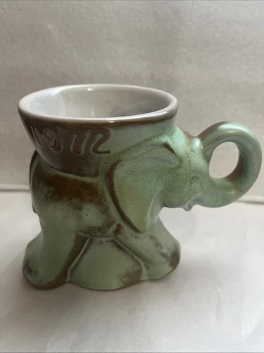 Frankoma GOP Elephant Mug 1972 Beautiful Condition Green Brown