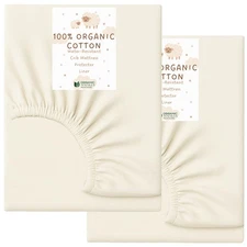 Organic Cotton Crib Mattress Protector Water Resistant FITTED Sheet Liner Pad