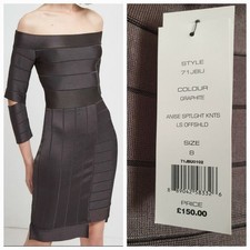 French Connection Anise Spotlight Off Shoulder Bodycon Dress - Size 8 -Brand New