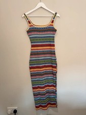 SHEIN Multicolour Aztec Stripe Bodycon Maxi Dress UK 6-8 Boho Side Split