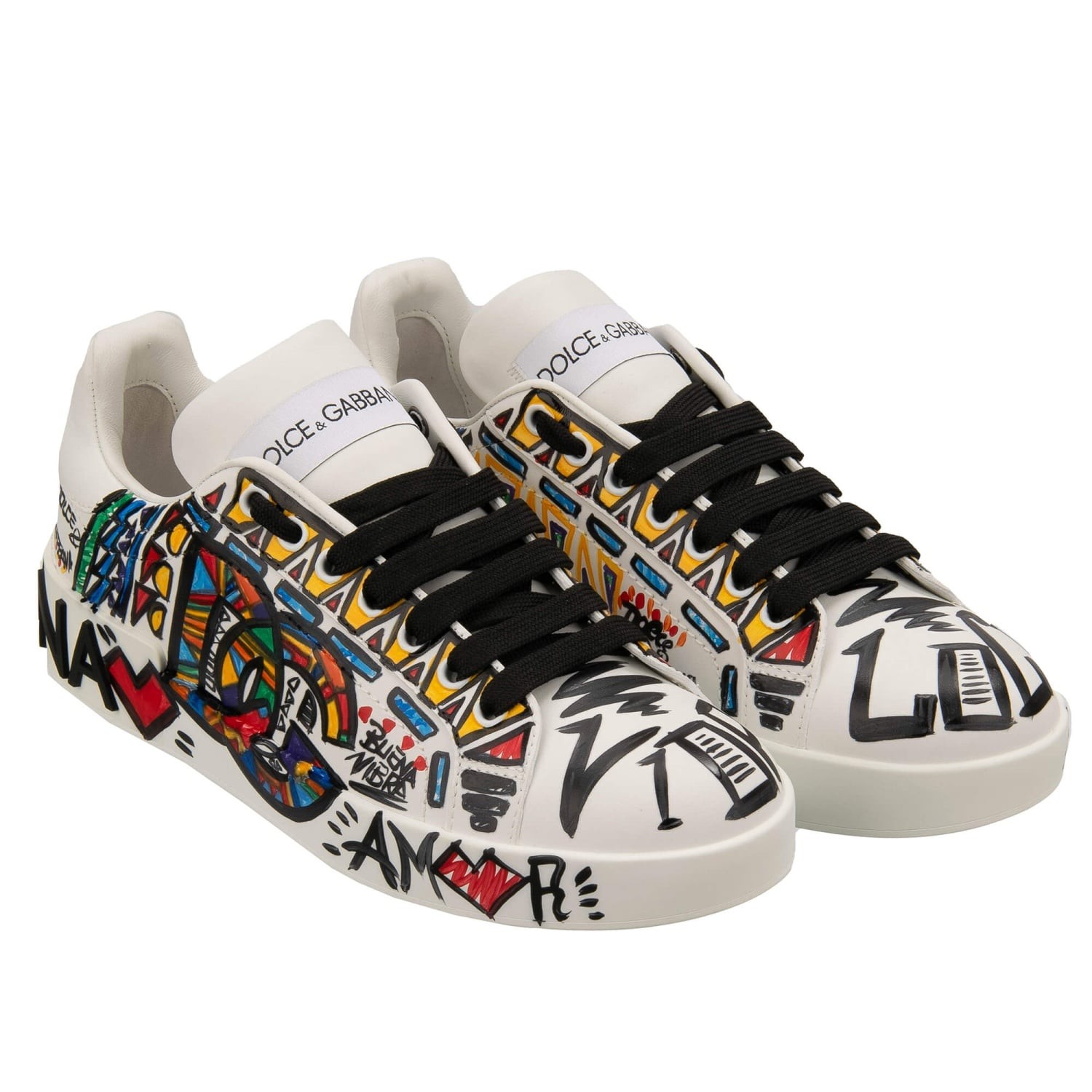 DOLCE & GABBANA Sneaker Donna Portofino Dipinto a Mano DG Logo Bianco 37 US 7
