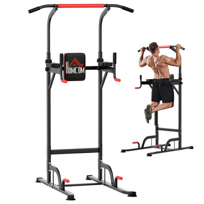 Power Tower Black Steel Adjustable 189-239cm Dip Klimmzug Station Pads mit Rückenellenbogen