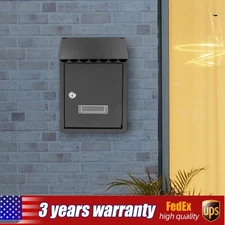 Wall Mount Rectangular Locking Mailbox W/ 2 Keys Black Residential Mail Box   ﻿