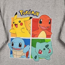 Pokemon Shirt Mens Large Gray Pikachu Charmander Squirtle Graphic Logo Starter