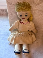 1930s Antique Ragdoll With Hand Stitched Face And Undergarments