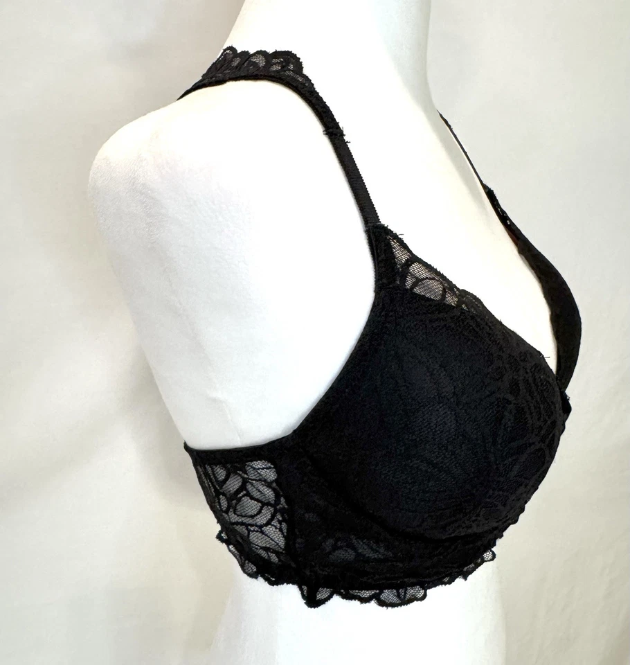Victoria's Secret PINK Date Push Up Bralette Black Lace Padded Bra Size Medium - Image 3 of 4