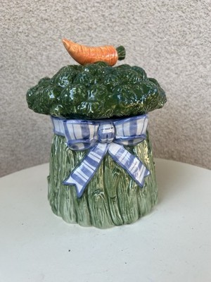 Vtg Fitz & Floyd Ceramic Canister Broccoli Carrot 8  X 6 