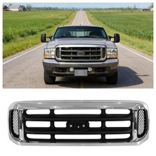 Black Front Grille Wchrome Trim Fits 1999-2004 Ford F250 F350 F450 Super Duty