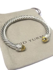 David Yurman 925 Silver 7mm Cable Classics Lemon Citrine & Diamond Bracelet M