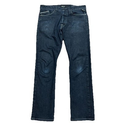 30x29 REPLAY Mens Jeans WAITOM Straight Fit Dark Blue Button Fly