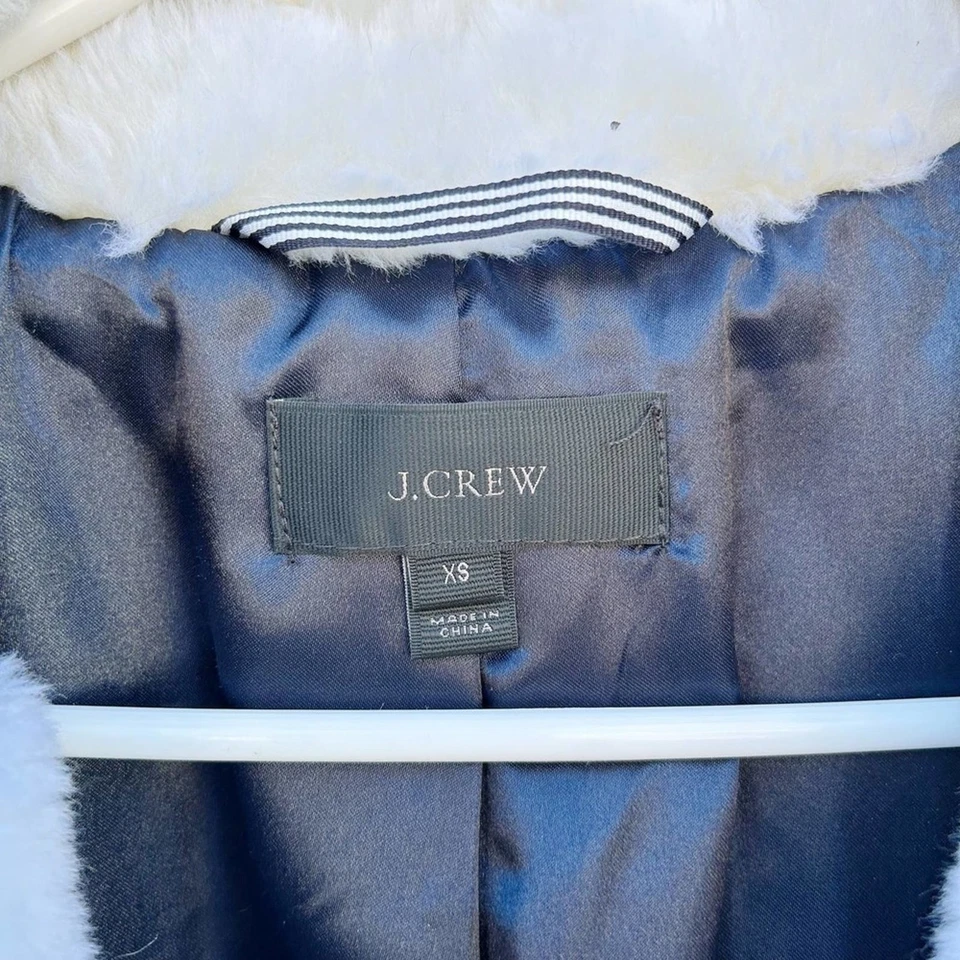 J. Chaqueta Abrigo Crew Yuma Teddy Sherpa Trench Rayas Crema Difusa Azul Marino XS Foto 3 de 4
