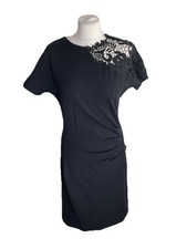 Winser London Guipure Lace Miracle Dress Size 10 Black Ruched Flattering