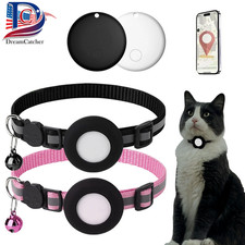 Airtag Cat Collar with Bell Reflective Strip Safe Buckle Pet Dog Tracker Fit iOS