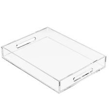 Acrylic Serving Tray with Handles-16x12x2.36Inch-Decorative Tray Letter Tray ...