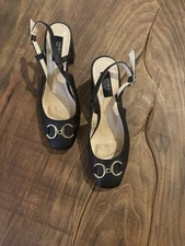 Jones New York Signature Aurada Black Slingback Block Heel Pumps Size 7