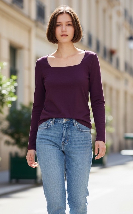 Express Women Square Neck, Long Sleeve Burgundy Top