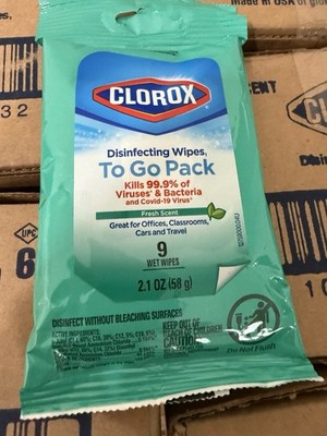 Clorox disinfecting wipes to go 5 Boxes 24 Count of 9 wet wipes in each pack.