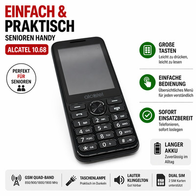 Alcatel 10.68 Handy Senioren Telefon Großtasten Einfach Gebraucht DE