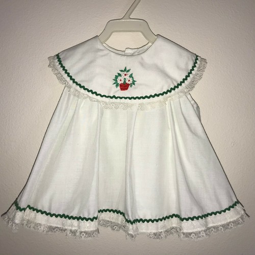 Vintage Pinafore Dress Green Polka Dot White Rick Rack Lace Flower Pot 12-24 Mo - Picture 10 of 12