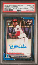 Victor Hurtado 2024 1st Bowman Chrome Blue Refractor Auto /150 PSA 9
