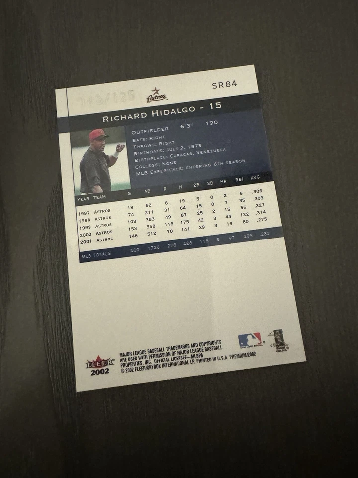Tarjeta Fleer Premium Star Rubies 2002/125 #SR84 RICHARD HIDALGO Houston Astros Foto 2 de 3