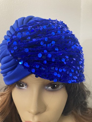 Turbante Fascinator Boda Derby Novia Iglesia Envoltura Sombrero Lentejuelas Azul - Imagen 2 de 6