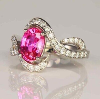 3Ct Oval Cut Lab-Created Sapphire 14K White Gold Plated Women's Wedding Ring