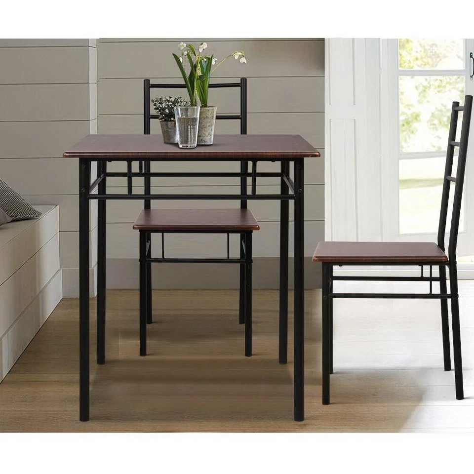 NNEDSZ Metal Table and Chairs - Walnut & Black - Image 4 of 4