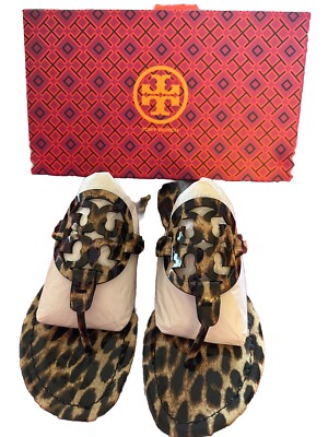 Tory Burch Natural Leopard Schuhe 39.5 Miller Printed Patent Sandalen