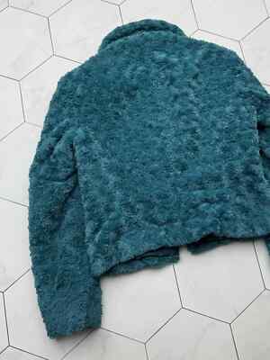 Vintage GF Ferre Teal Faux Fur Jacket Womens Size IT46/S Full Zip