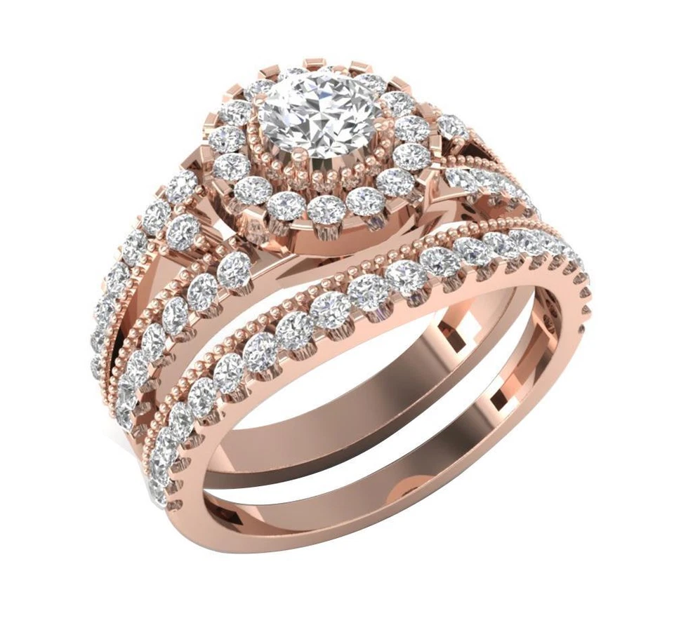 Lab Grown Round Diamond VS F 1.00 Ct Engagement Bridal Ring Set 10K Yellow Gold - Image 2 of 4