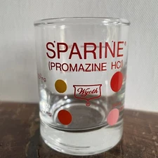 SPARINE WYETH Dosing Shot Glass Measuring Cup Vintage Red Dots 2 oz