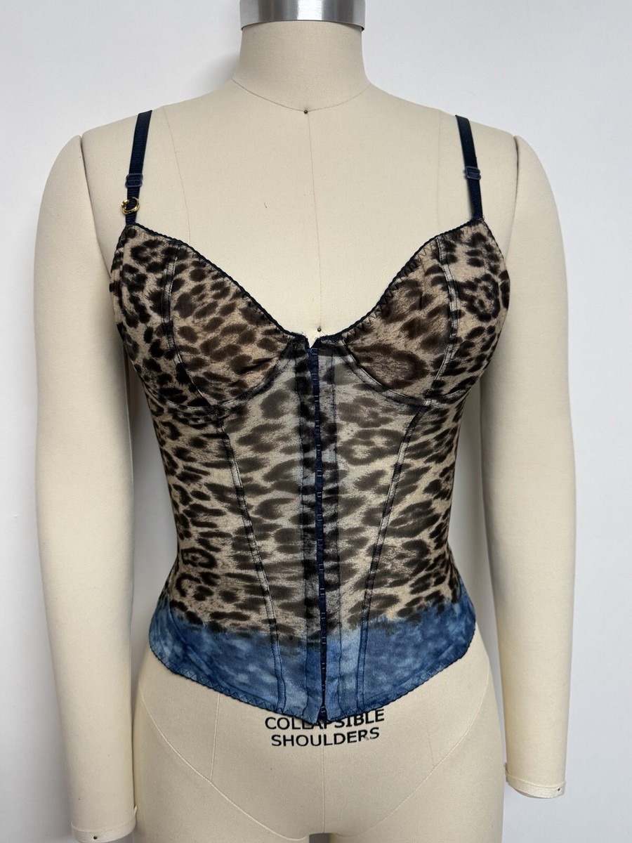 Vtg Roberto Cavalli Blue Leopard Print Corset Top 44 L | eBay