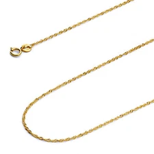 Wellingsale 14k Yellow Gold Solid 0.9mm Singapore Chain Necklace