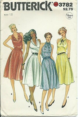 B 3782 sewing pattern 80's chic DRESS Halter Neckline Variations sew NEW  size 12 | eBay