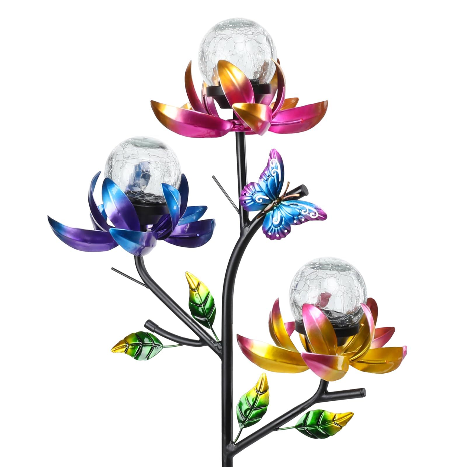 Solar Lights Outdoor Decorative Lotus Flowers Wind Spinner Garden Stake with ...