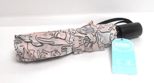 Totes Folding Umbrella Pink with Cats Auto Open/Close