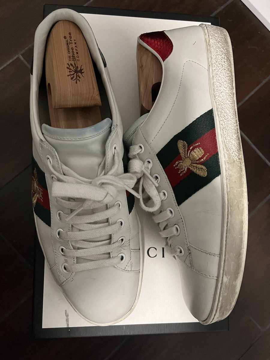 Gucci Ace Sneakers – White Leather w/ Embroidered Bee