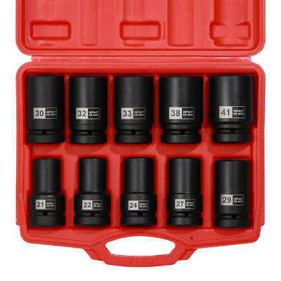 10PCS 1'' Drive Deep Impact Socket Set Metric CR-MO 21,22,24,27,30,32,33,38,41mm