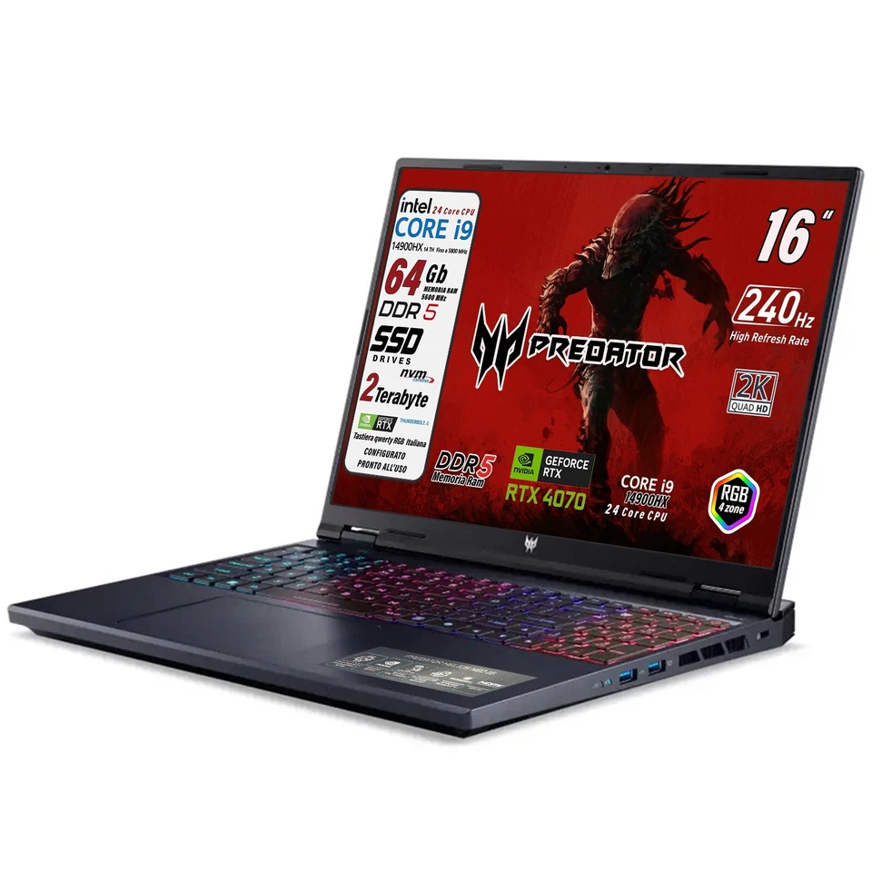 Acer Predator Helios Neo 16 240Hz i9 14900HX SSD 2TB RAM 64GB DDR5 RTX 4070 8GB