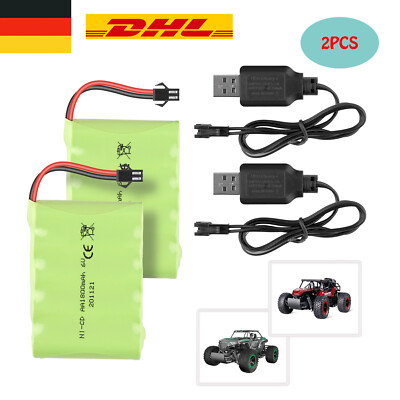2 Stücke Akku 6V 1800mAh Batterie SM-2P Stecker mit USB Ladekabel für RC Auto