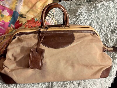 Vintage TOMMY BAHAMA Tan Brown Leather /Canvas Doctor's Bag Style Duffel  RARE