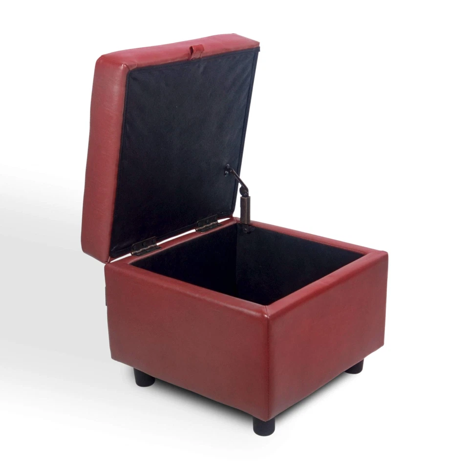 Leather Storage Ottoman Bench Foot Rest Stool Red Cube For Bedroom Living Room - Image 4 of 4