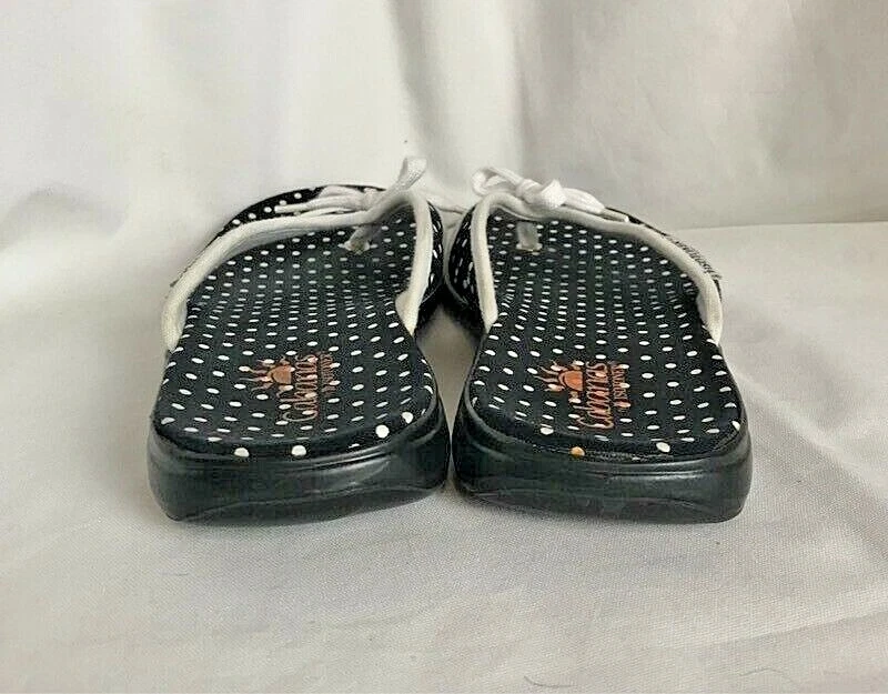 Sandálias femininas Isotoner Cabanas chinelo preto branco alça tanga slip on 8 M - Imagem 3 de 4