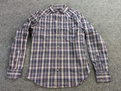 Banana Republic Shirt Mens Small Purple Plaid Western Cowboy Slim Fit Pearl Snap - Picture 4 of 10