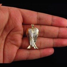 0.80 ct Simulated Diamond 14K Yellow Gold Plated Folded Angel Wings Pendant 1.5"