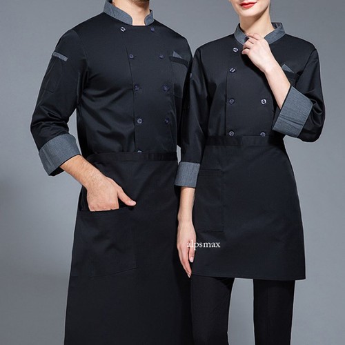 Unisex Long Sleeve Chef Coats Jacket Men Women Kitchen Workwear Cooking Uniform - Picture 7 of 19